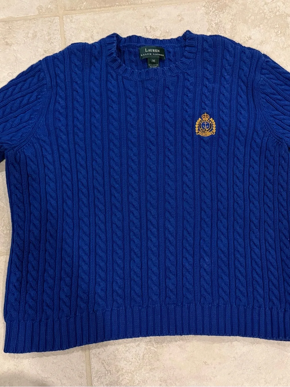 Ralph Lauren Royal Blue Cable Knit Crest Sweater